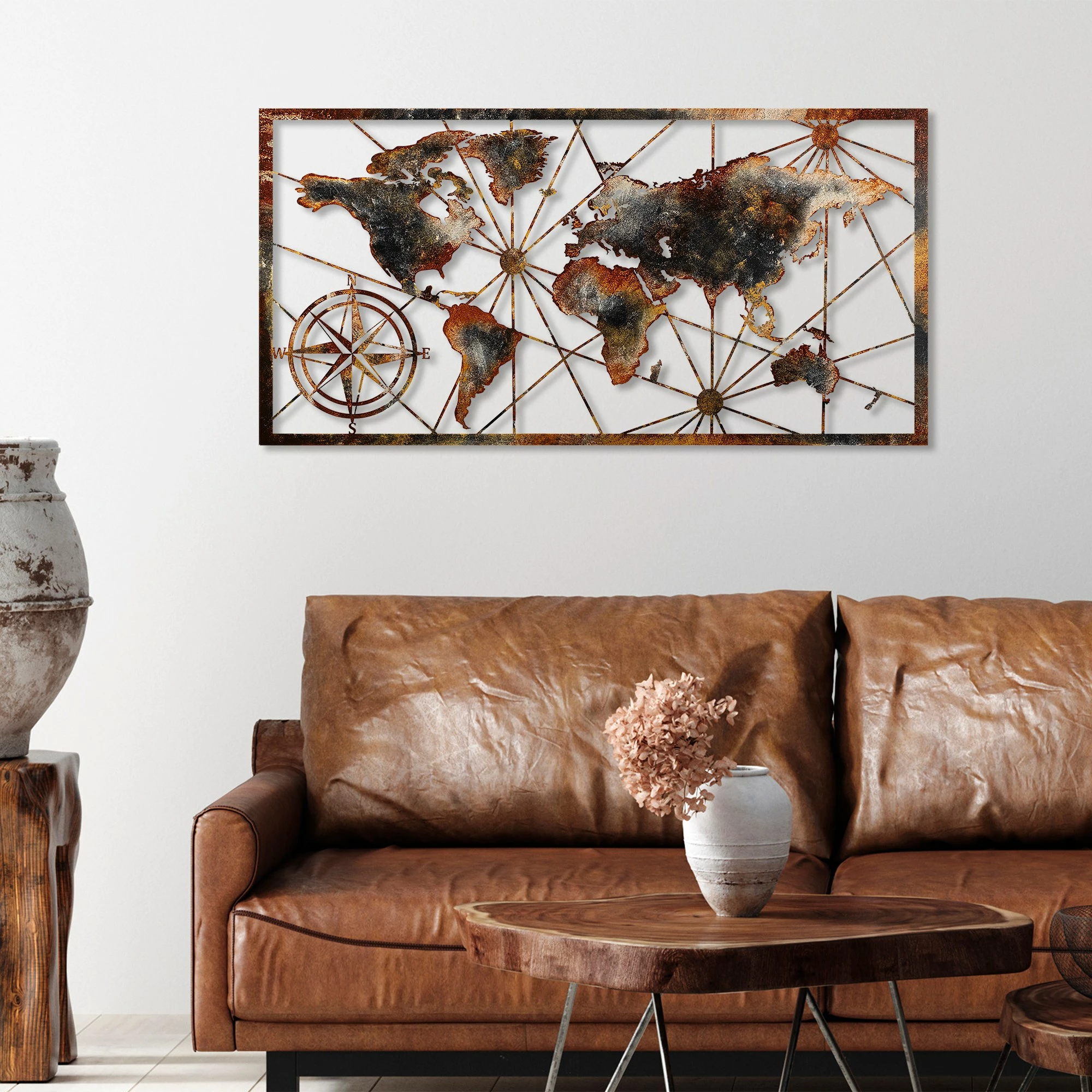 Aksesor dekorativ metalik për mur, Wallity, hartë bote, madhësi e madhe - 3