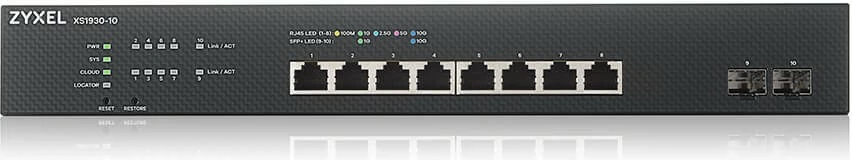 Switch i menaxhuar Zyxel XS1930-10, 8 porta Multi-Gigabit, 2 SFP+, për rack, i zi