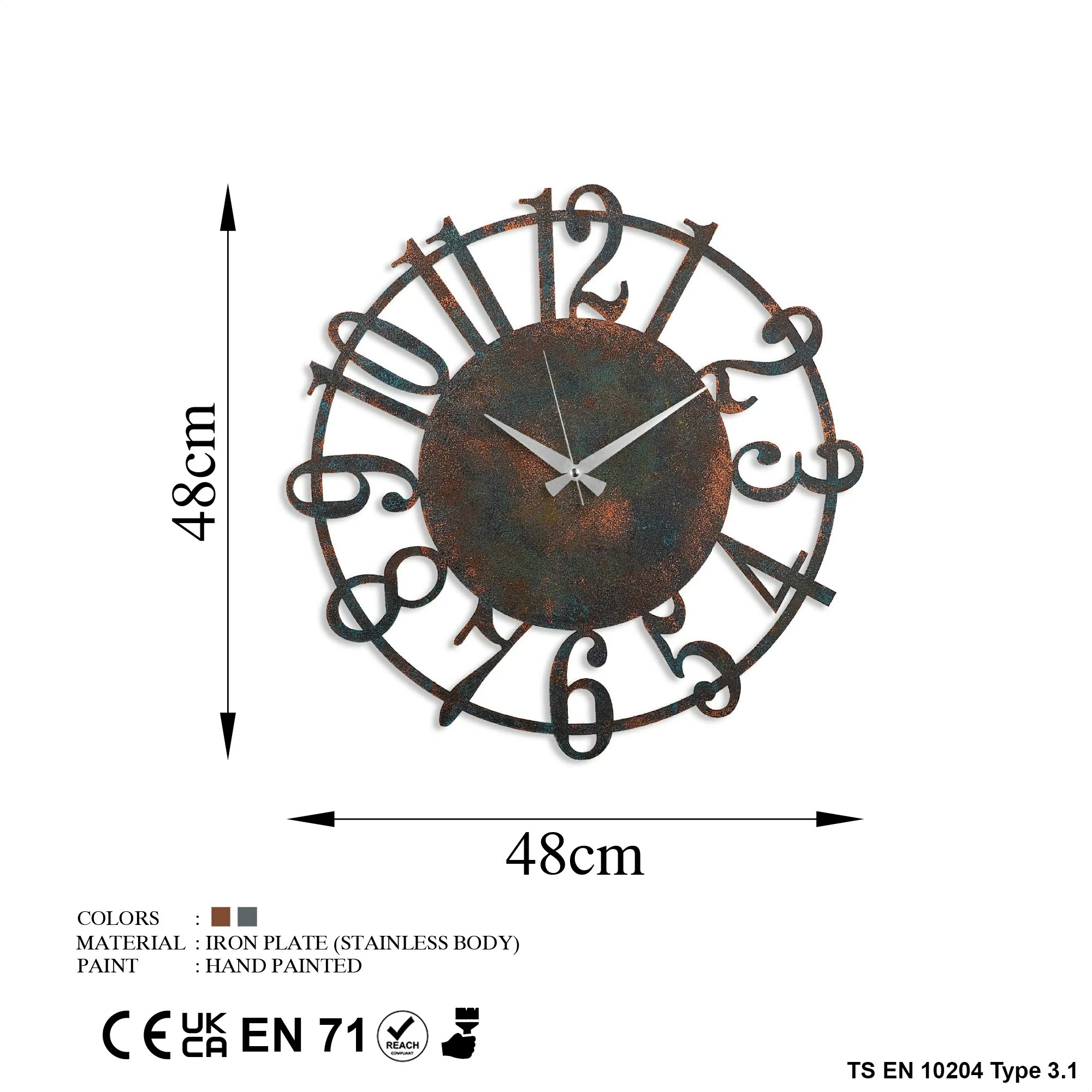 Orë muri dekorative prej metali, Wallity, shumëngjyrëshe, 48cm