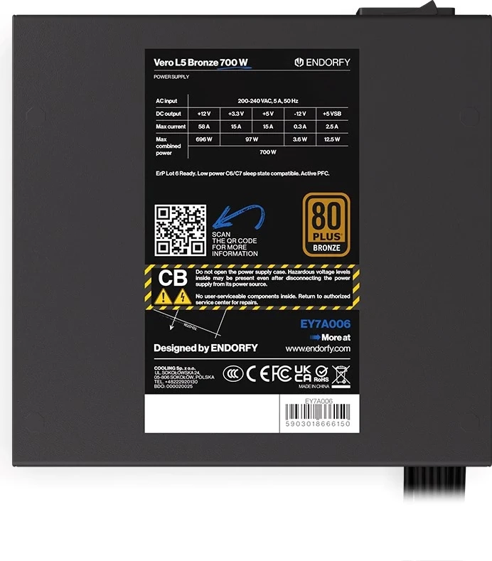 Furnizues i Energjisë ENDORFY Vero L5 Bronze 700 W, i zi