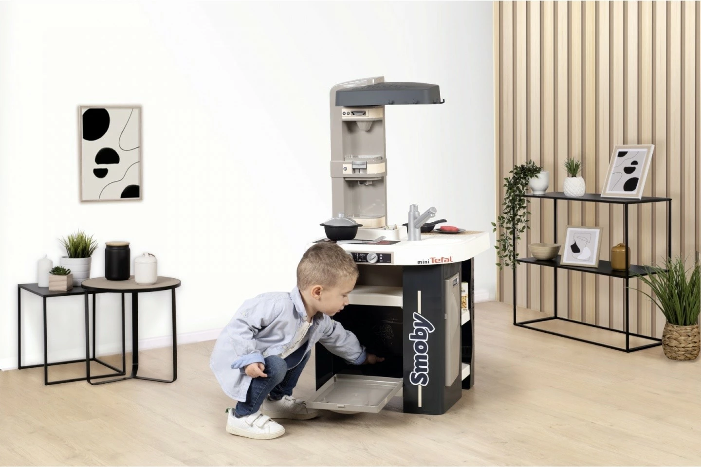 Kuzhinë lodër elektronike Smoby miniTefal Studio, plastikë, gri/bardhë, me aksesorë