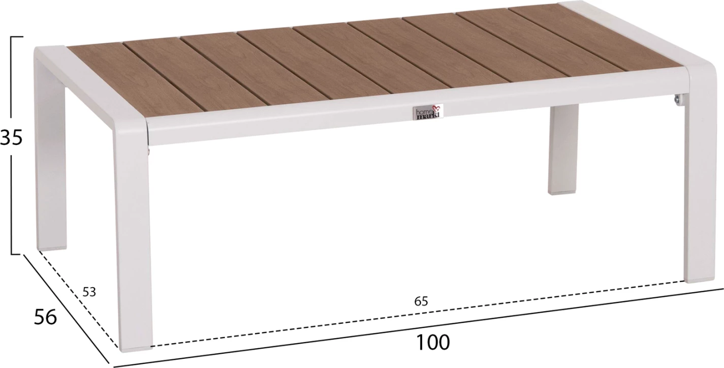 Tavolinë anësore për shezlong, alumin i bardhë, polywood, BENTRY FH6276.01, 100x56x35cm