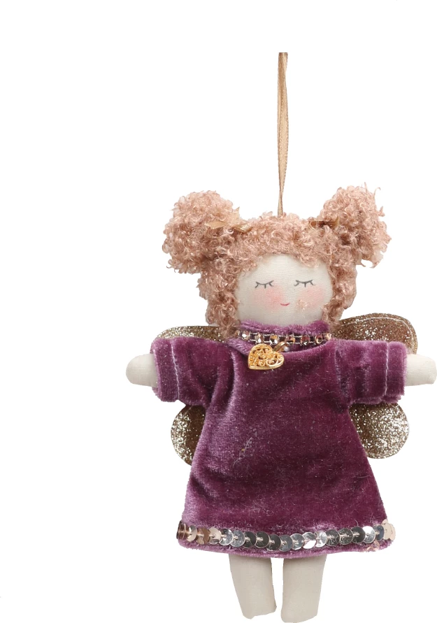 Dekor për Krishtlindje, vajzë Pixie, stof, rozë-bardhë, 11x25cm