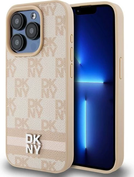 Mbështjellës DKNY Checkered Mono Pattern & Printed Stripes për iPhone 15 Pro, rozë