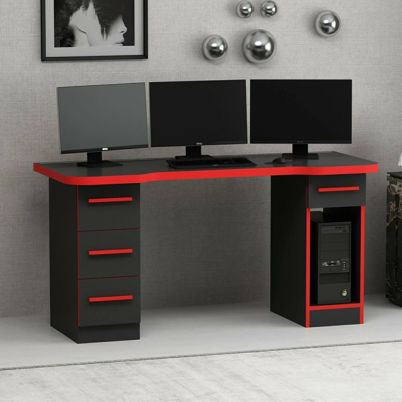 Tavolinë gaming Skye Decor, Phoenix 5, e zezë-kuqe