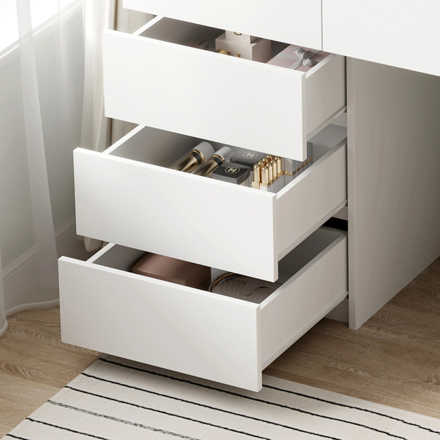 Tavolinë grimi me LED dhe sirtarë BEYON FH2500.03 melaminë, e bardhë, 80x40x140H cm