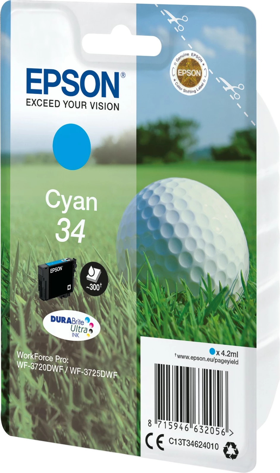 Toner Epson Golf ball Singlepack Cyan 34 DURABrite Ultra Ink, standard, 4.2ml, 1 copë, cyan