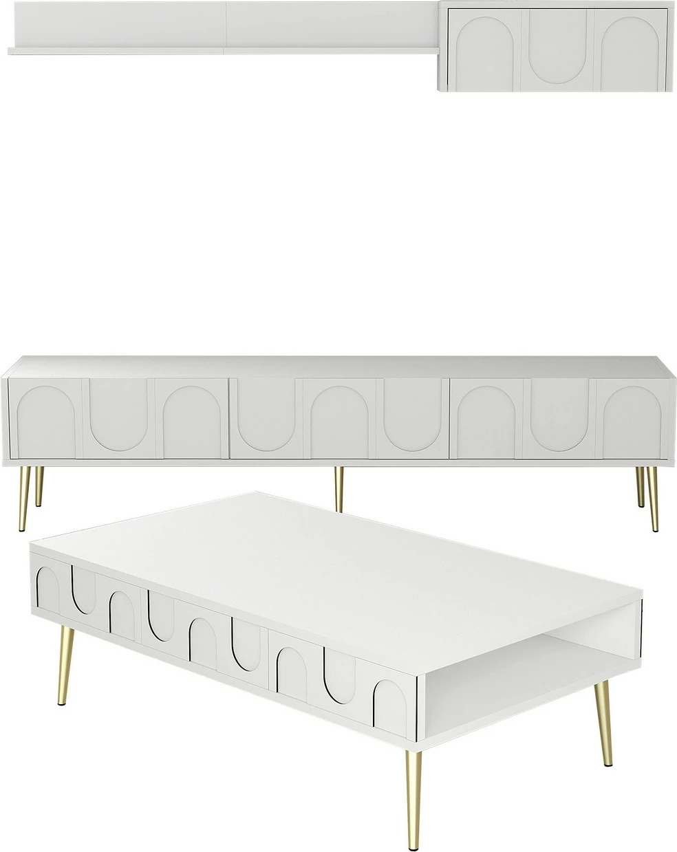 Set mobiljesh për dhomë dite, Skye Decor, Lyon 3, e bardhë, ari