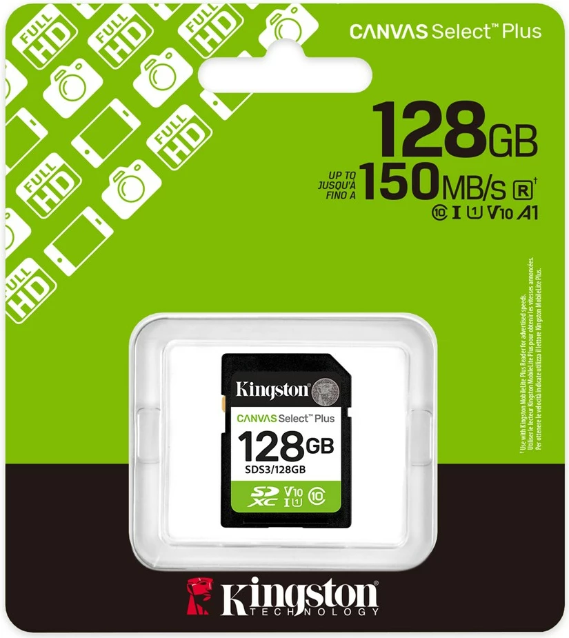 Kartë memorie SDXC Kingston Canvas Select Plus Gen3 128GB, 150MB/s, e zezë