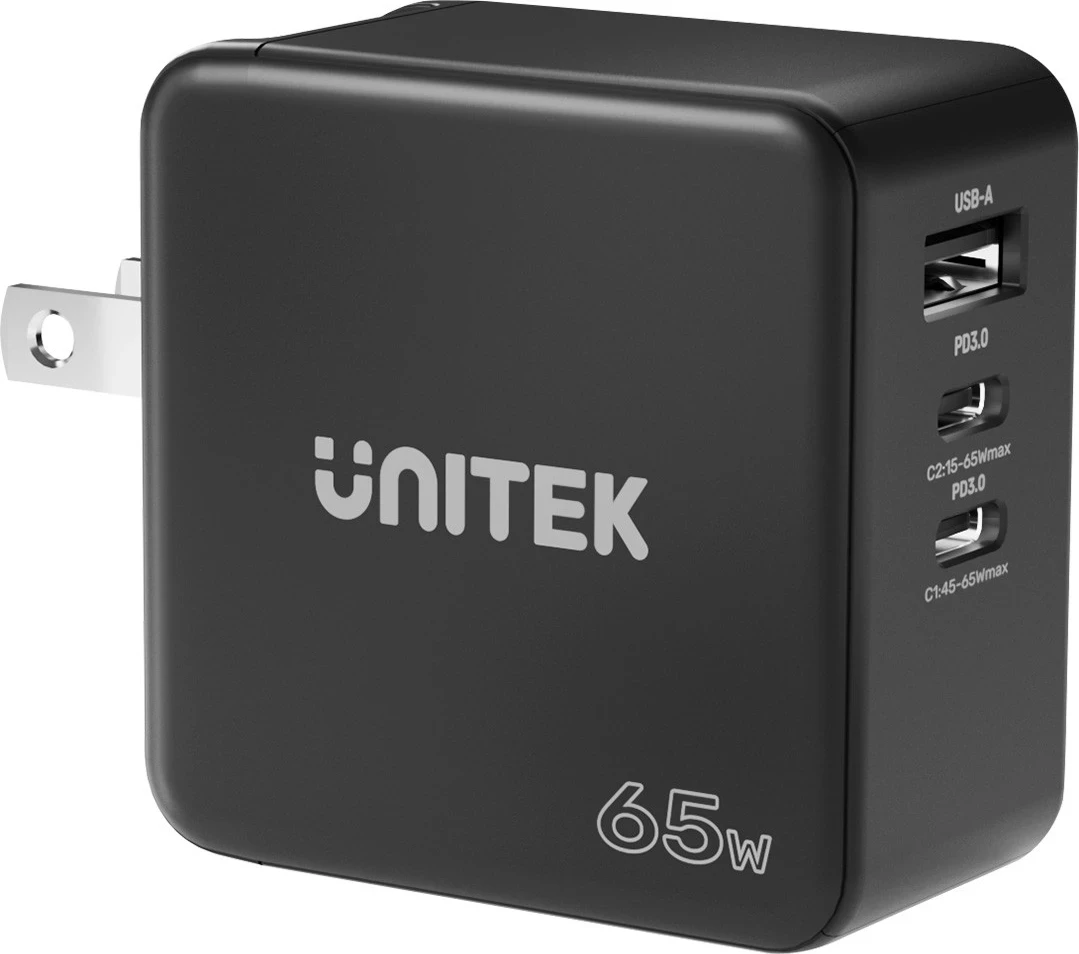 Karikues udhëtimi, Unitek GaN, PD 65W, me 3 porta, i zi