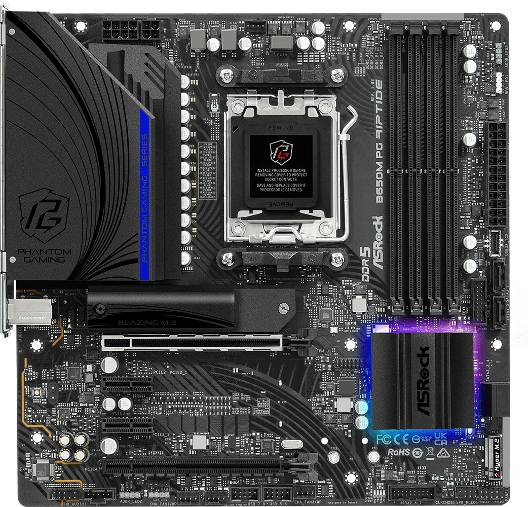 Pllakë amë ASRock B650M PG Riptide, AMD, Socket AM5, DDR5-SDRAM, 128 GB, micro ATX