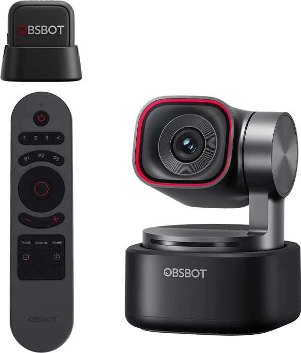 Webkamerë OBSBOT Tiny 3 4K, AI tracking, gimbal 2-aksësh, me remote dhe mikrofon (MIC Combo), e zezë