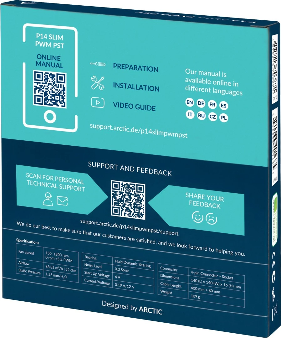 Ventilator kase ARCTIC P14 Slim PWM PST 14cm i zi