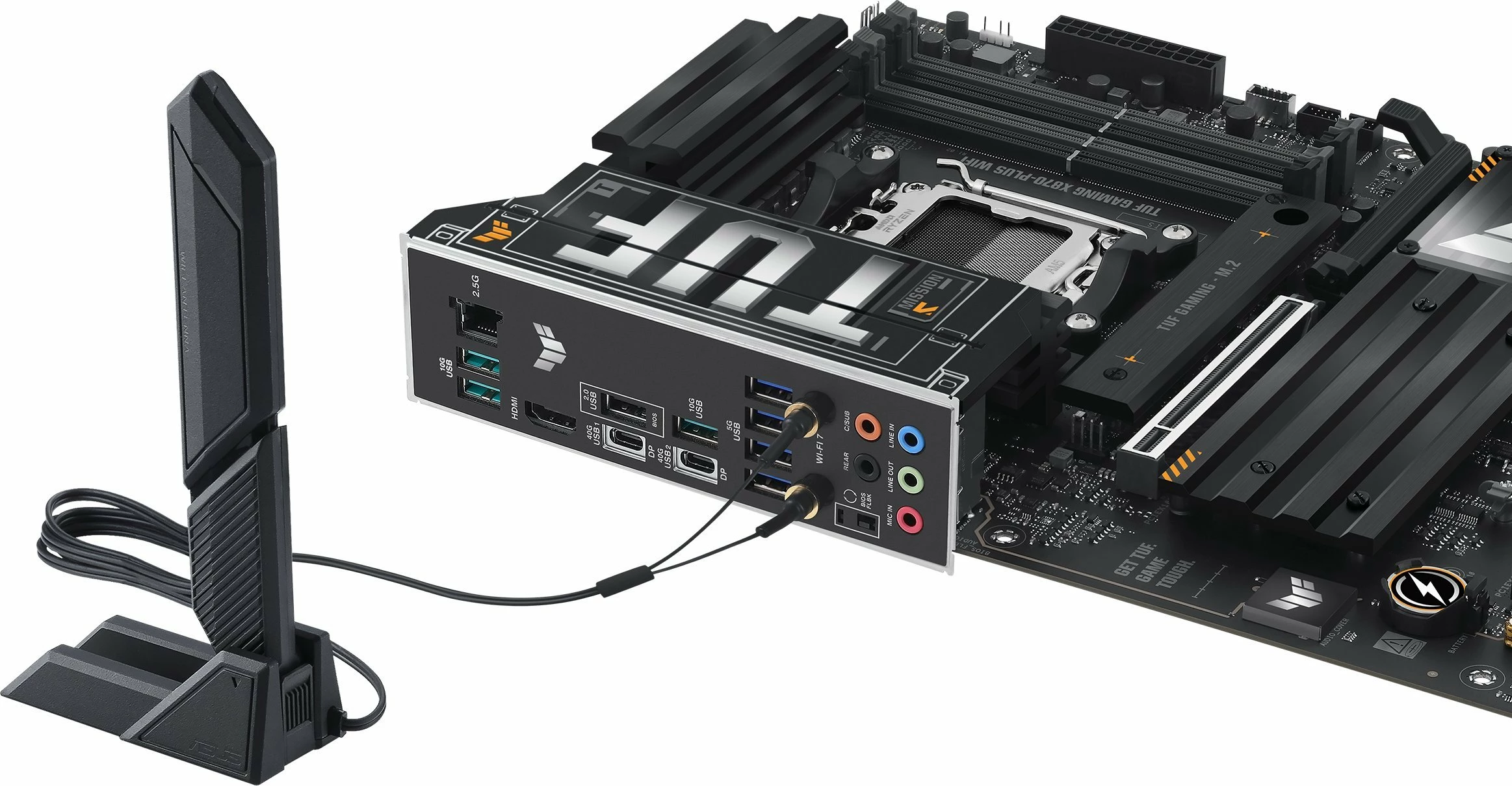 Pllakë amë Asus TUF GAMING X870-PLUS WIFI ATX DDR5 Wi‑Fi 7 + Bluetooth (me 2x antena WiFi, 2x kabllo SATA, vida për M.2)