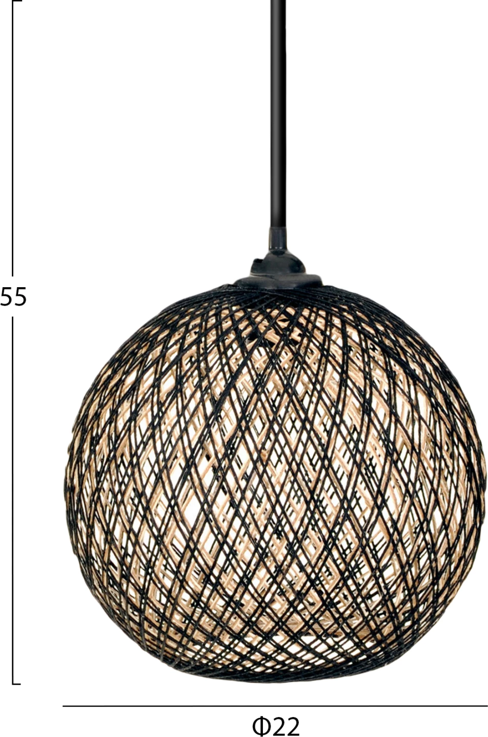 Llampë varëse për brendësi, FH7352.03, prej litari, ngjyrë e zezë dhe bezhë, Φ22x55Υ cm