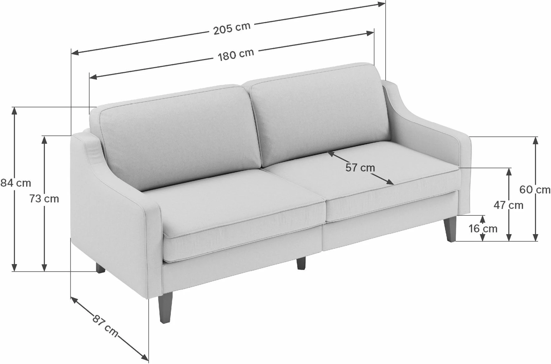 Divan treshe Robin 3, ngjyrë beach, këmbë druri walnut, Atelier del Sofa
