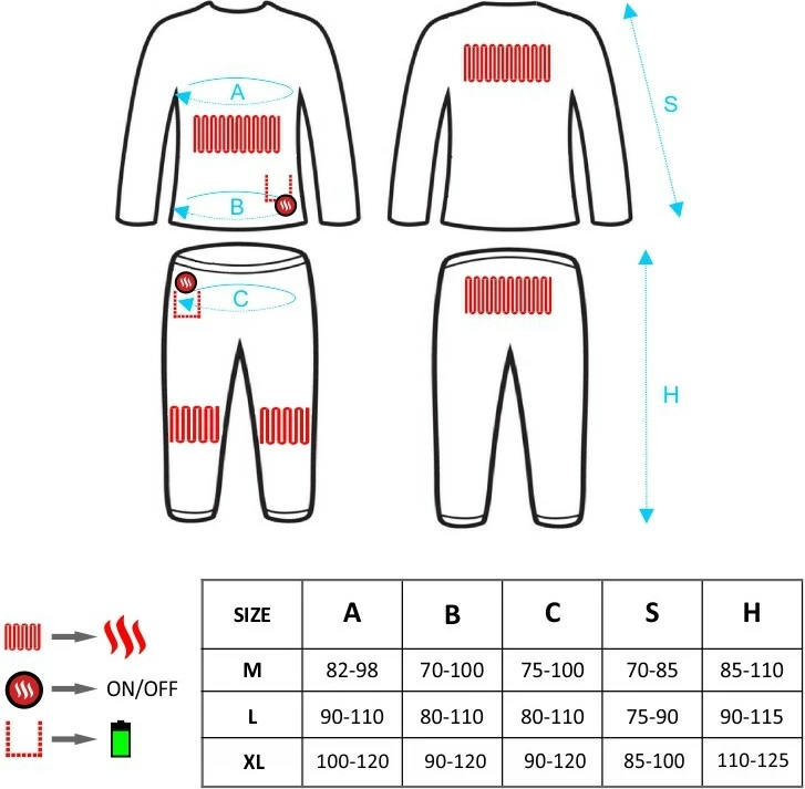Set të brendshme termoaktive me ngrohje Glovii GXB, madhësi L, e zezë, set (pantallona + bluzë) + 2 bateri + karikues