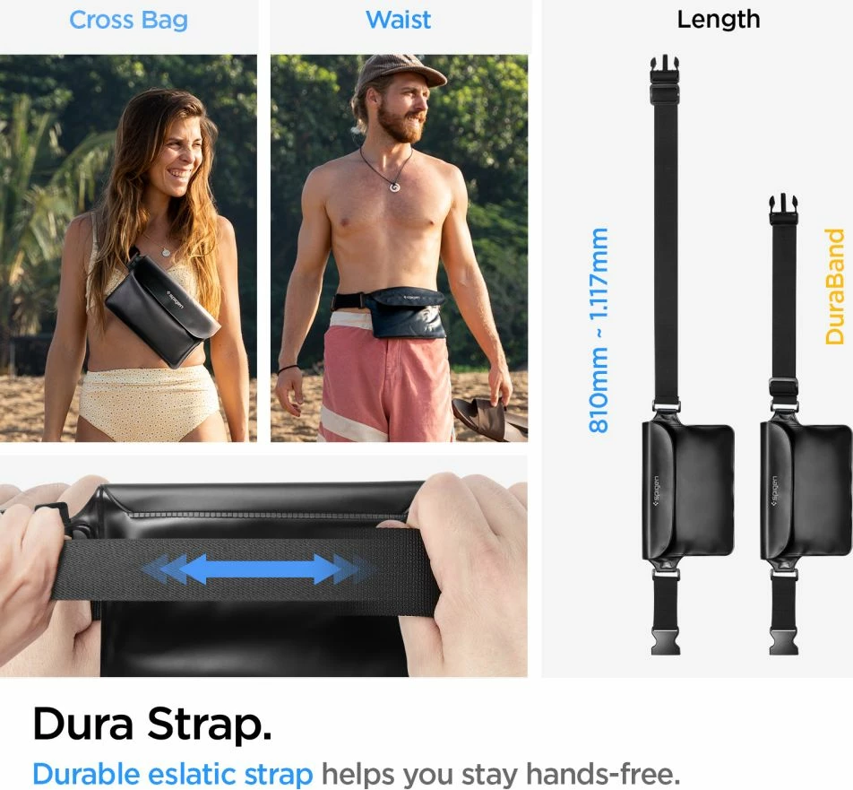 Set çantë beli dhe mbështjellës telefoni Spigen Aqua Shield A621, IPX8, e zezë