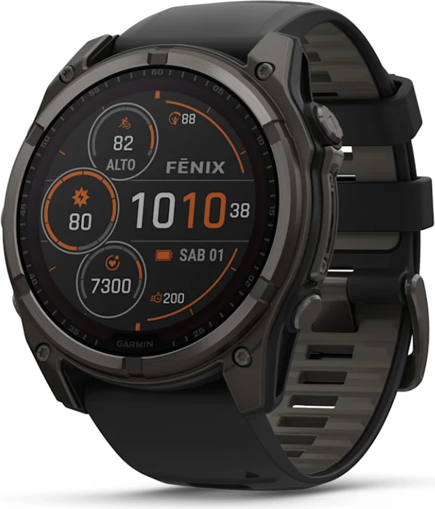 Smartwatch Garmin fēnix 8 Solar, Sapphire, Carbon Gray DLC Titanium, Black/Pebble Gray strap, 51 mm