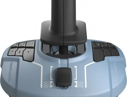 Joystick fluturimi me panel gazash, Thrustmaster 2960842, USB me kabllo, 17 butona, 8-way hat, për PC, Azure/Black, set
