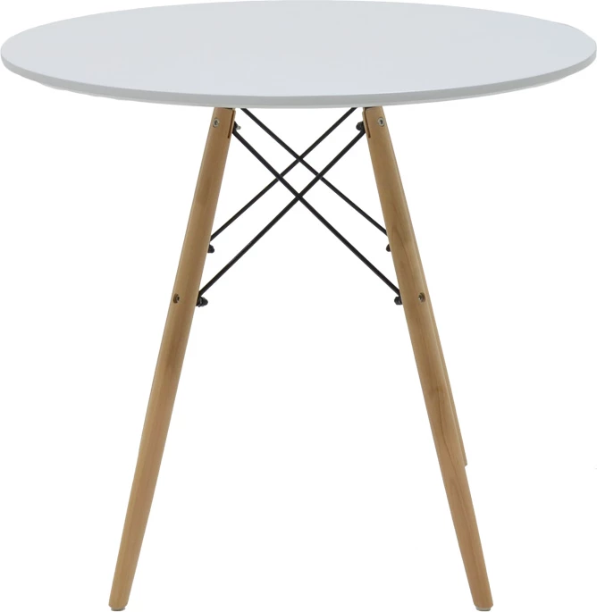 Set tavoline me karrige Julita-Caron, 5 pjesë, MDF e bardhë, këmbë natyrale, Φ80x73cm