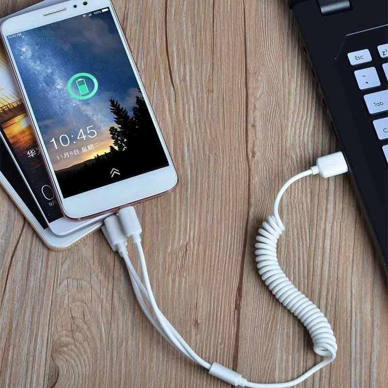 Karikues veture Dudao R7 me 2x USB, kabllo 3-në-1, 2.4A, Bardhë