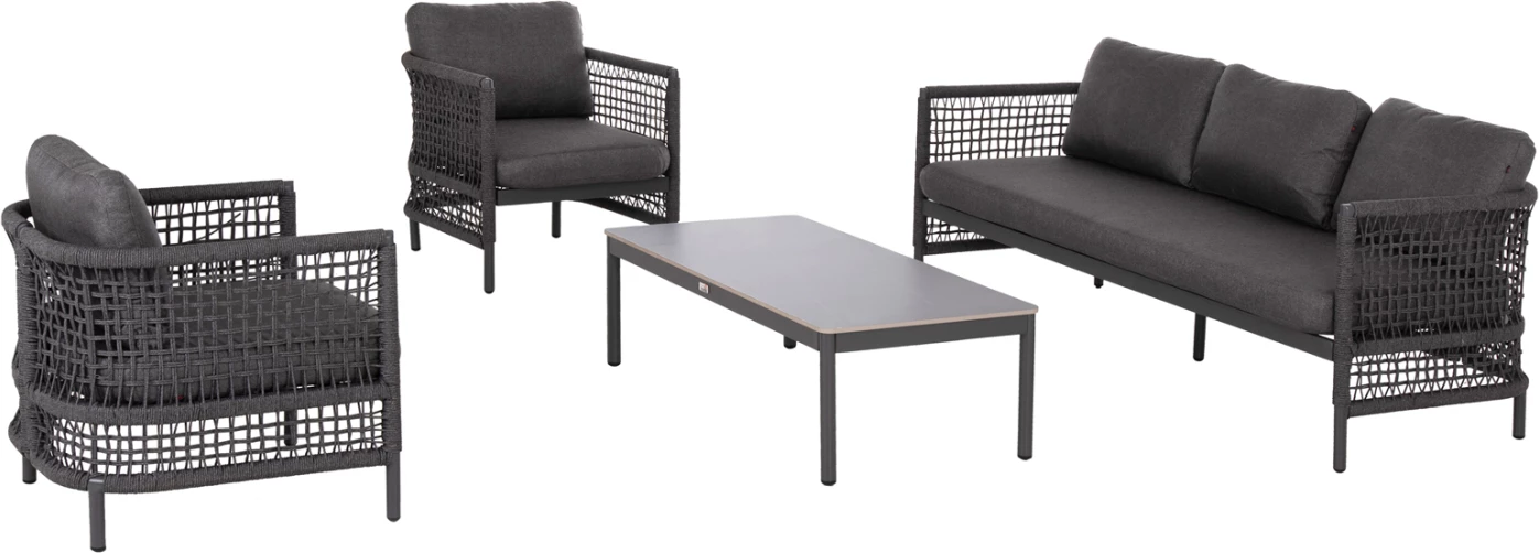Set lounge për jashtë, 4 pjesë, SONDRA, alumin, litar, jastëkë gri, FH6251.01