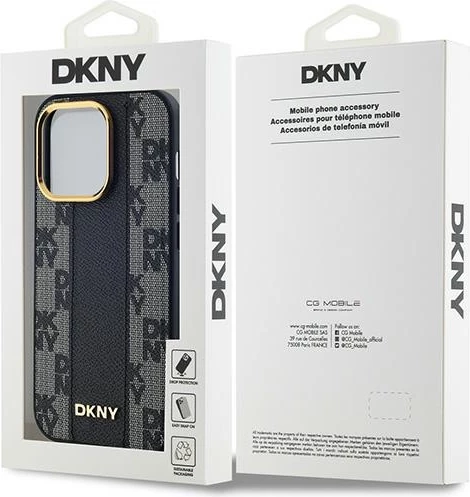 Mbështjellës DKNY Leather Checkered Mono Pattern MagSafe për iPhone 14 Pro, i zi