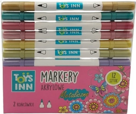 Set markerë akrilik metalik me dy maja Stnux STN9155, 12 copë