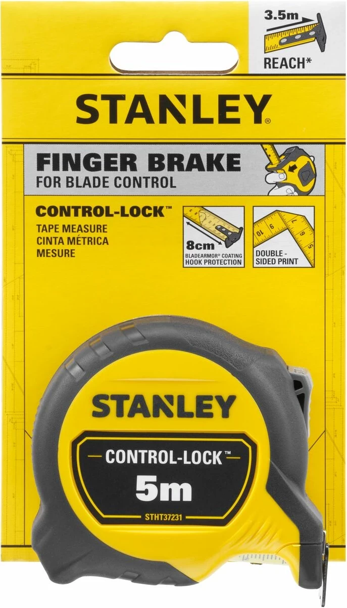 Metër shirit Stanley STHT37231-0 5m x 25mm Control-Lock me magnet të heqshëm, e verdhë/zezë