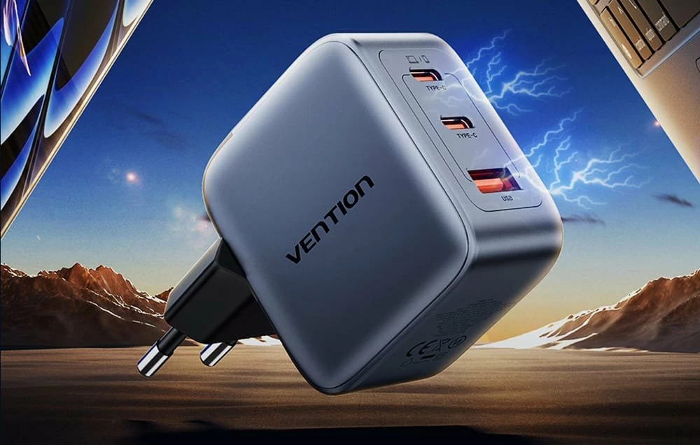 Karikues Vention GaN FEXH0-EU 70W me 2x USB-C + 1x USB-A, gri