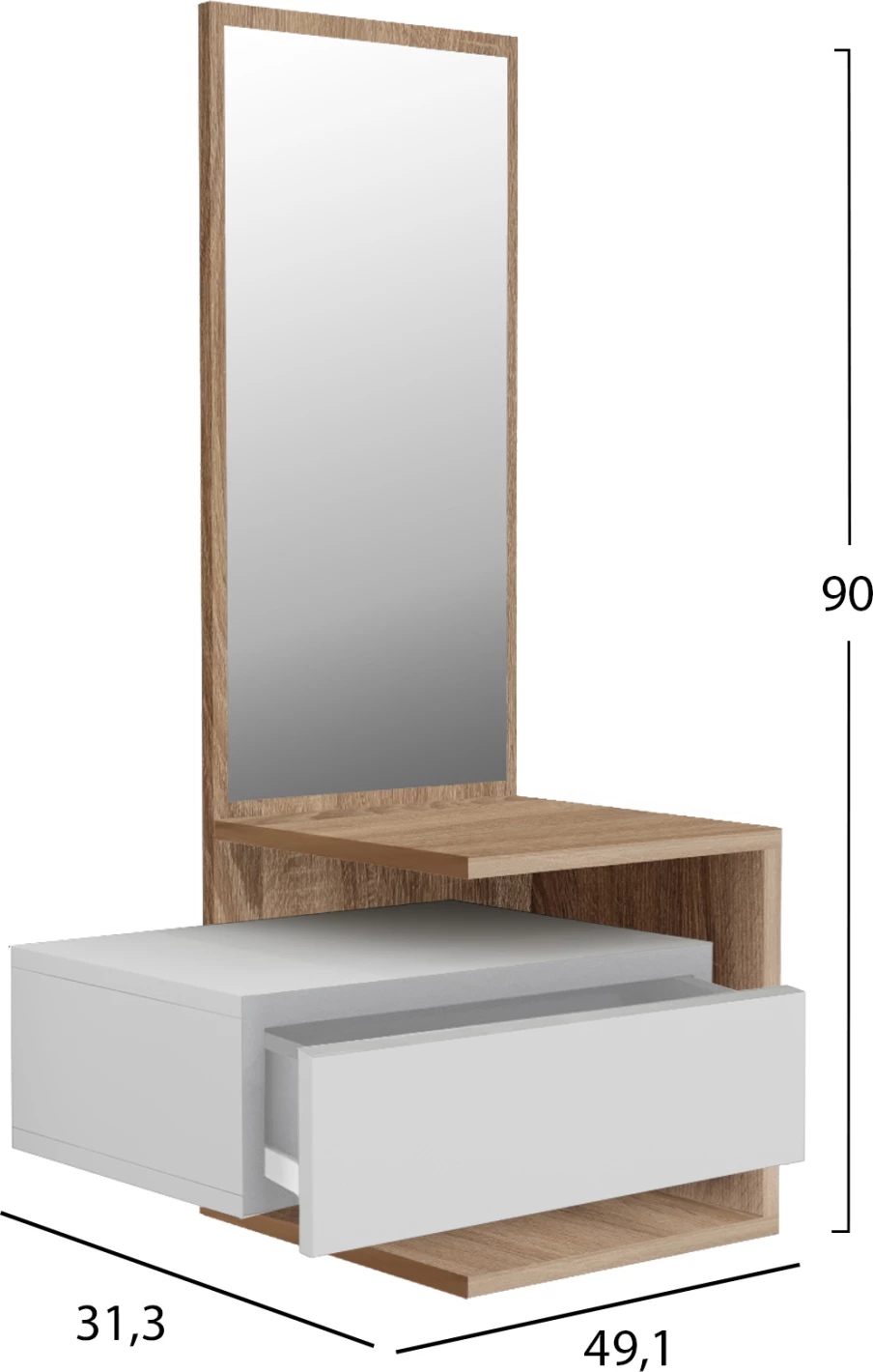 Mobilje hyrëse me pasqyrë MEARA FH8984.14 melaminë në sonama-bardhë 49,1x31,3x90Hcm