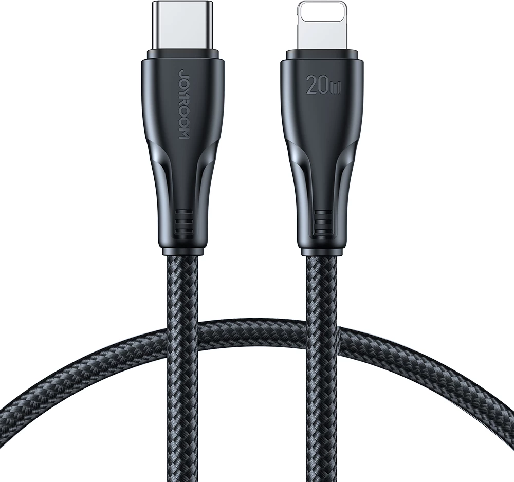 Kabllo USB-C në Lightning, Joyroom, Surpass Series A11 S-CL020A11B, 1.2 m, 20 W, USB 2.0 480 Mbps, gërshet najloni, e zezë