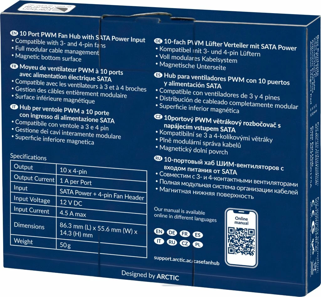 Hub PWM për ventilatorë Arctic ACFAN00175A, 10-port, SATA, i zi