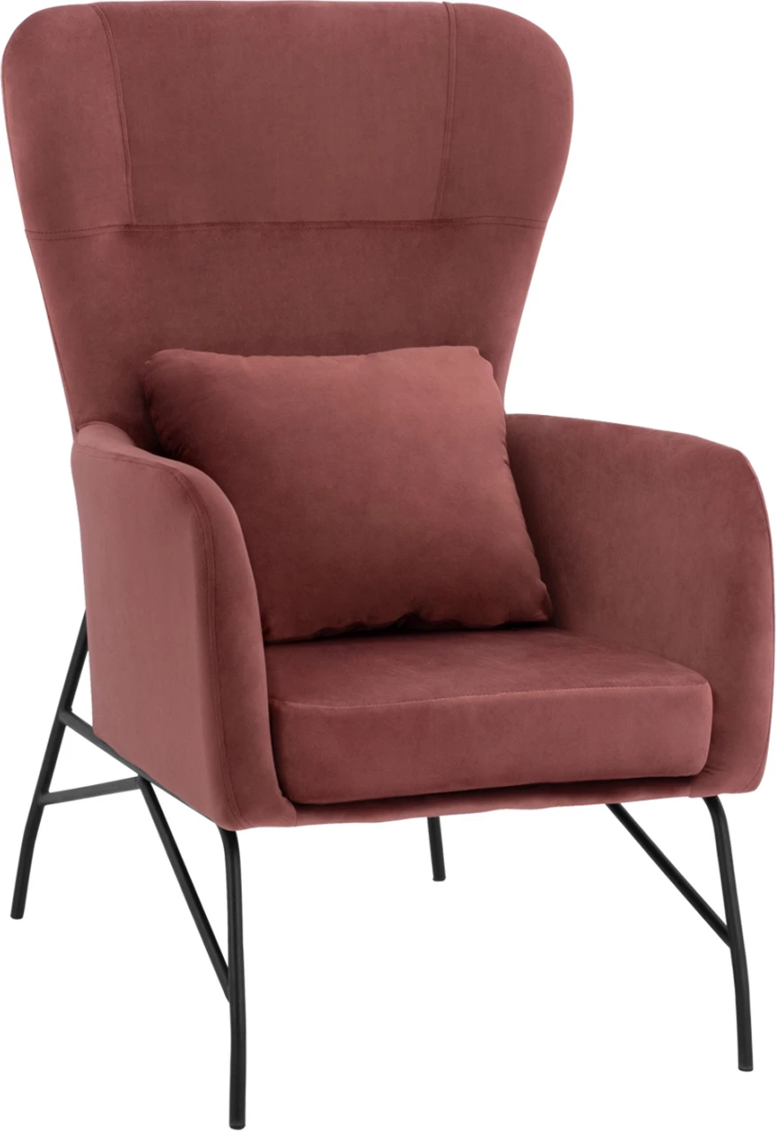 Fotelë 'ROYALTY', kadife rozë e zbehtë, me këmbë metalike të zeza FH8721.02