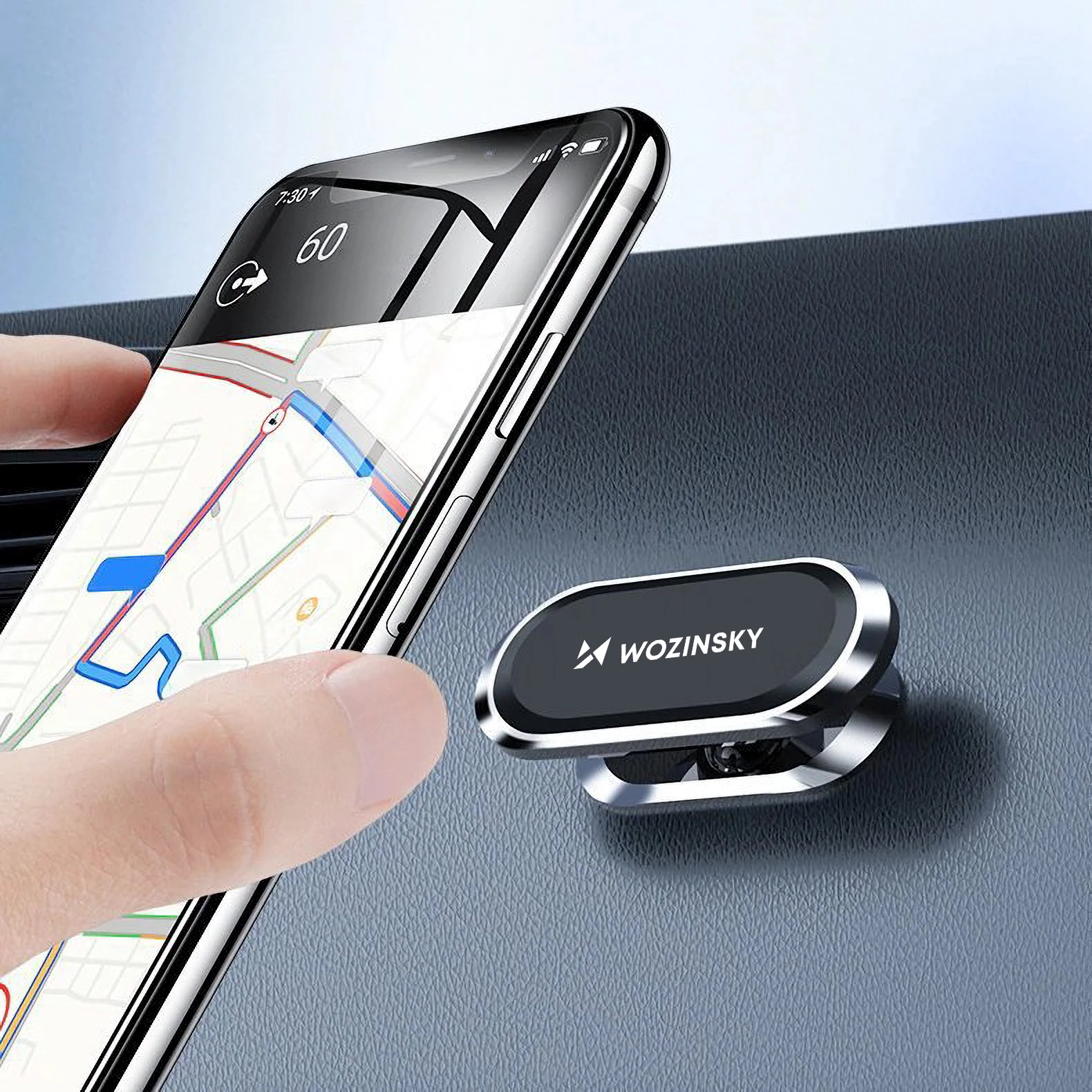 Mbajtës magnetik për telefon Wozinsky WMH-06, vetë-ngjitës, rrotullim 360°, argjendtë/zi