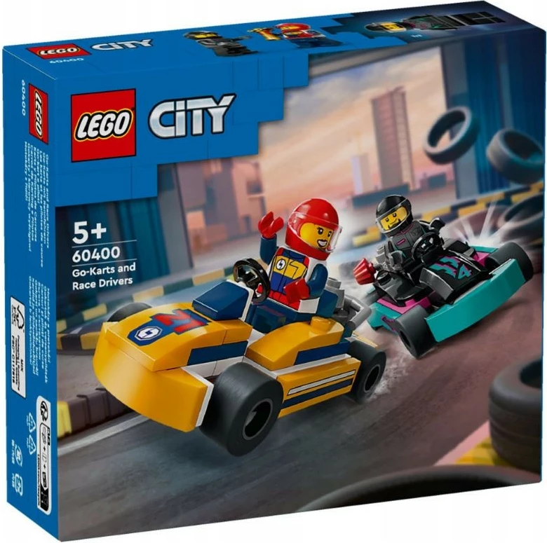Set LEGO City Go-Kart and Race Drivers 60400, 99 pjesë, plastikë, për fëmijë, portokalli dhe tirkiz