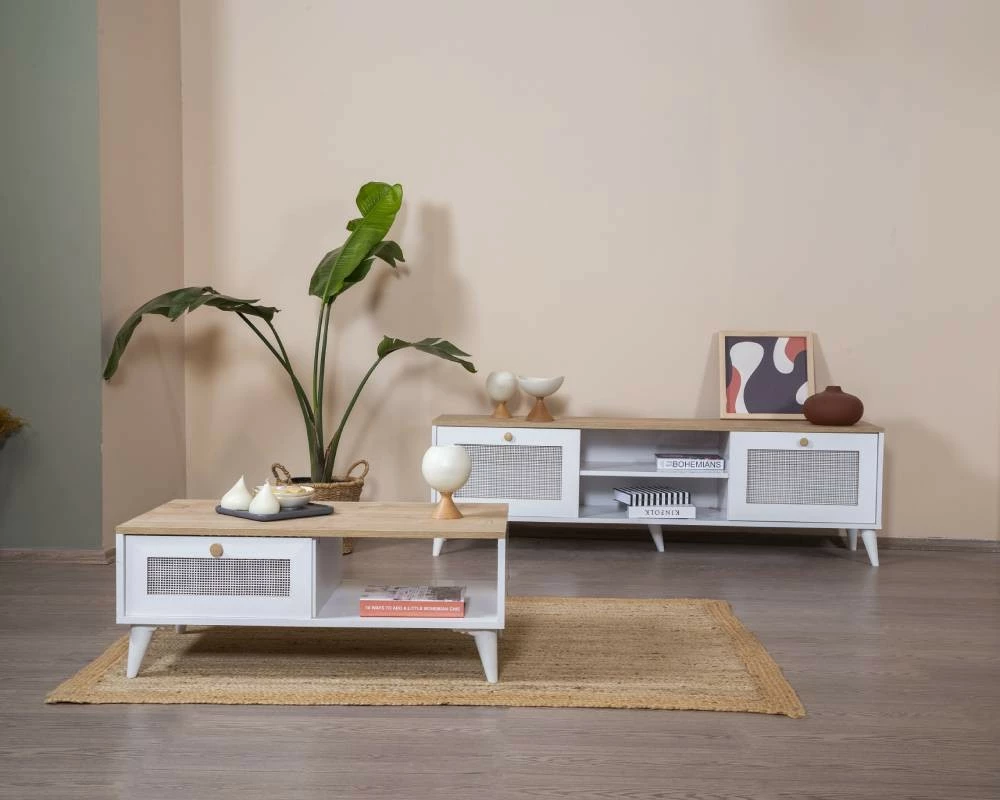 Tavolinë kafeje Skye Decor, Calvin, e bardhë dhe lis