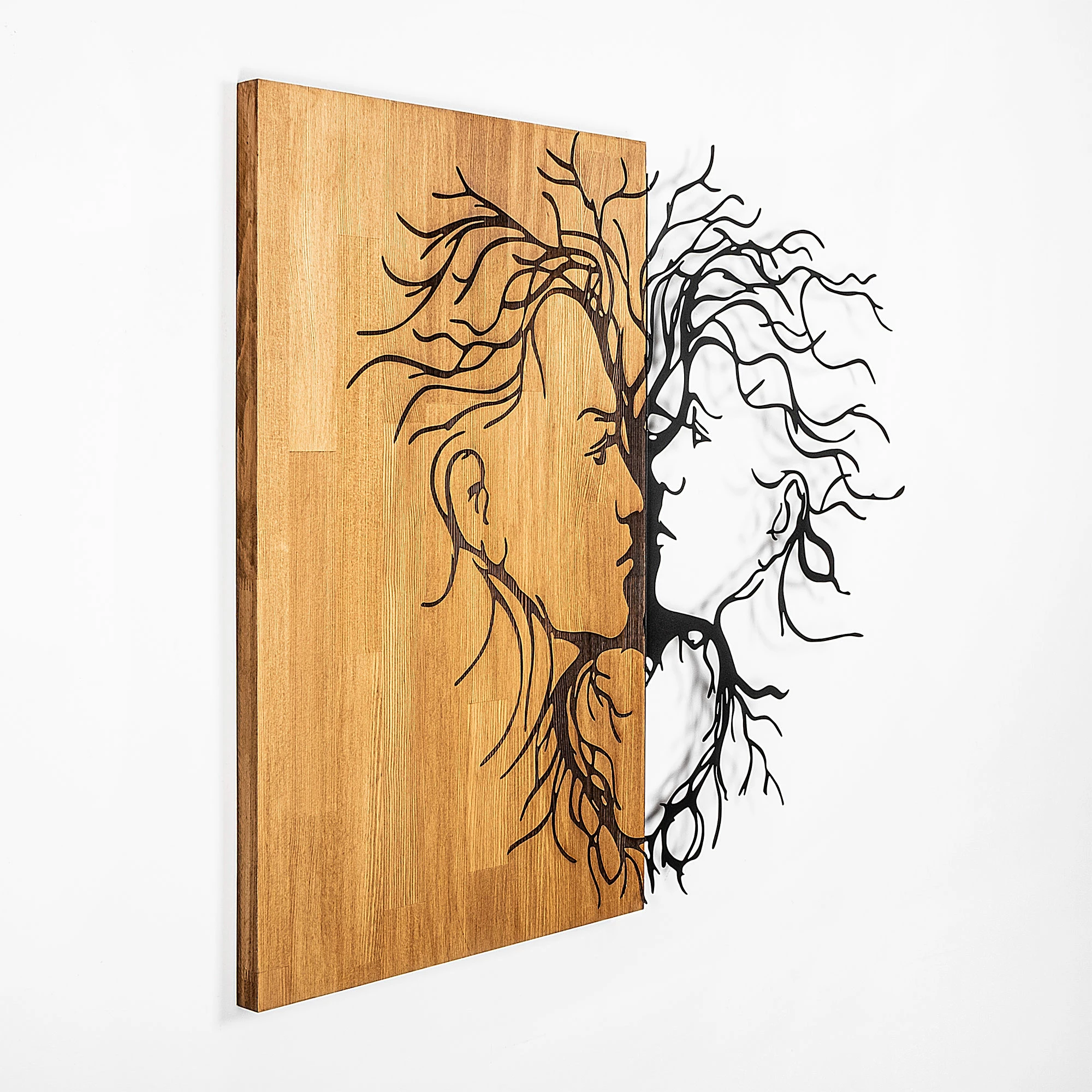 Aksesor dekorativ për mur, dru dhe metal, Wallity Love - 315, ngjyrë e zezë dhe arre, 96x3x79cm