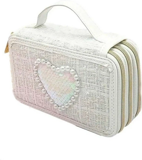 Mbështjellës lapsash Nice 3 nivele, i bardhë, me rruaza dhe sekuenca