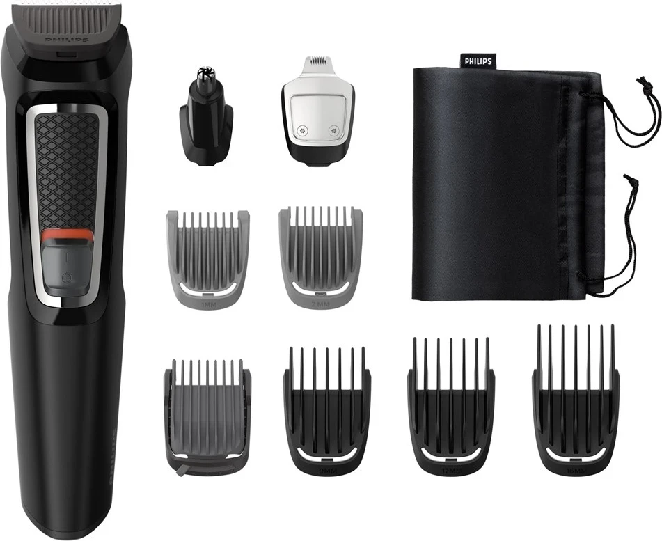 Set për Rregullim të Flokëve dhe Fytyrës Philips MULTIGROOM Series 3000, 9 në 1, i Zi