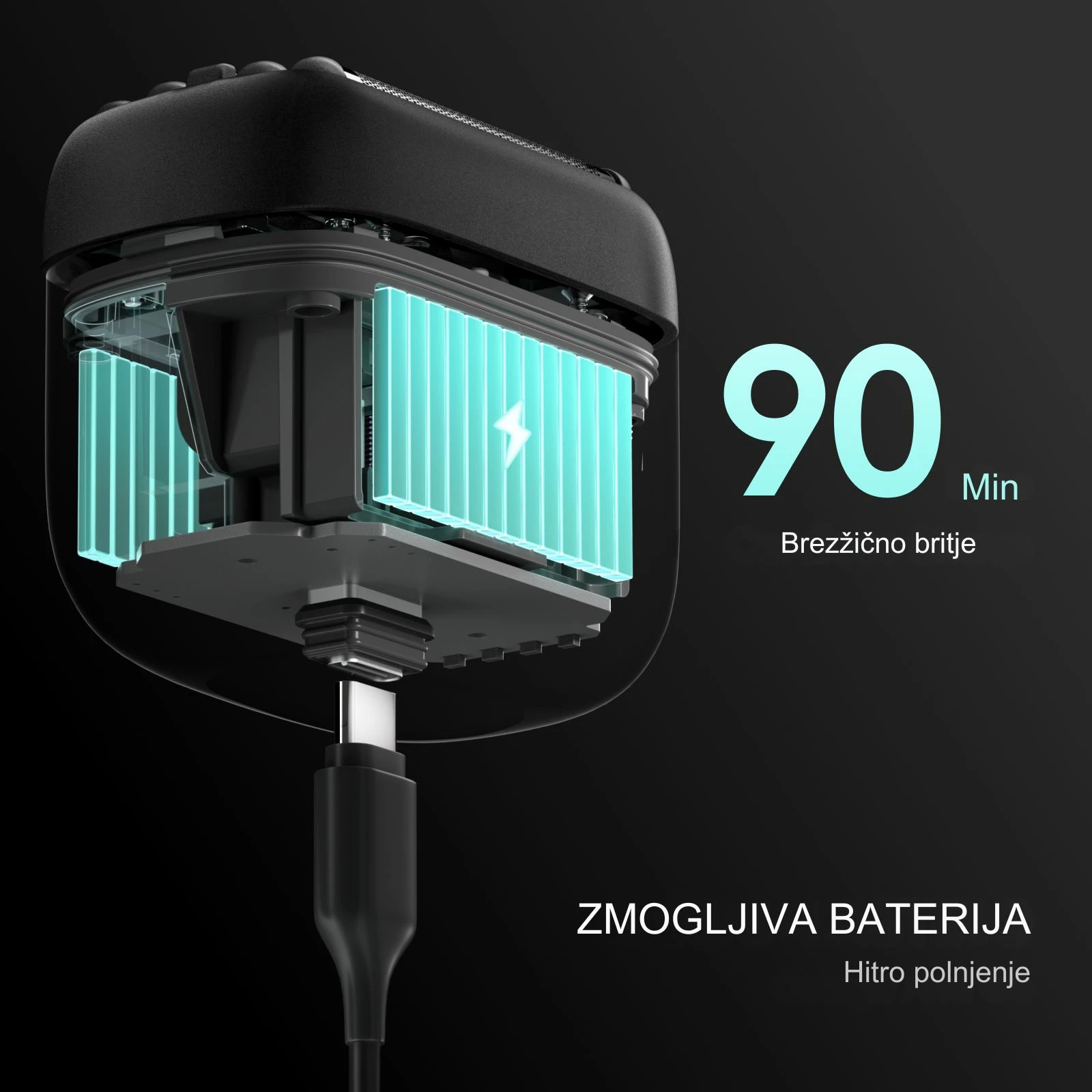 Makinë rroje Yoose Mini 5, 5 tehe (4+1), USB-C, IPX7, 90 min, e zezë, set 6 copë