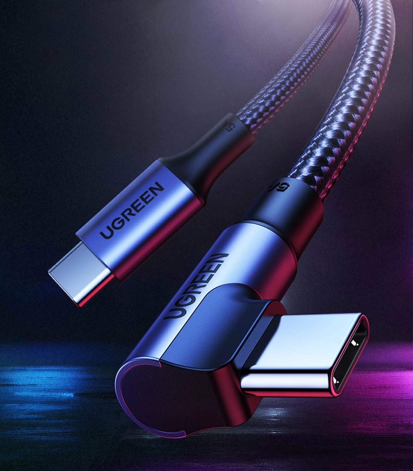 Kabel USB-C Ugreen US334 (70645B) 2 m, 5A, USB 2.0, këndor, i zi