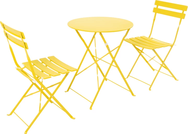 Set bistro 3 copë tavolinë metalike palosëse, ngjyrë e verdhë, D60x71cm