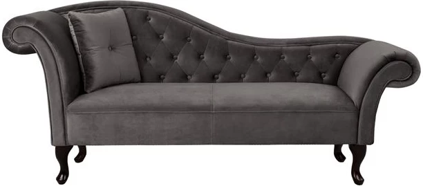 Chaise longue Chesterfield, kadife gri, Niovi FH3007.10, krah i majtë, 189x61x84 cm
