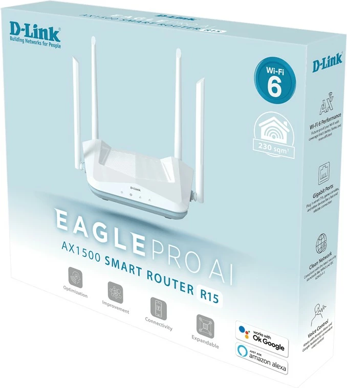 Router D-Link R15 EAGLE PRO AI AX1500, Wi-Fi 6, Dual-band, Bardhë
