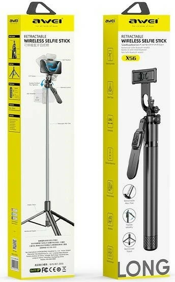 Selfie stick AWEI X56 tripod universal me Bluetooth, i zi