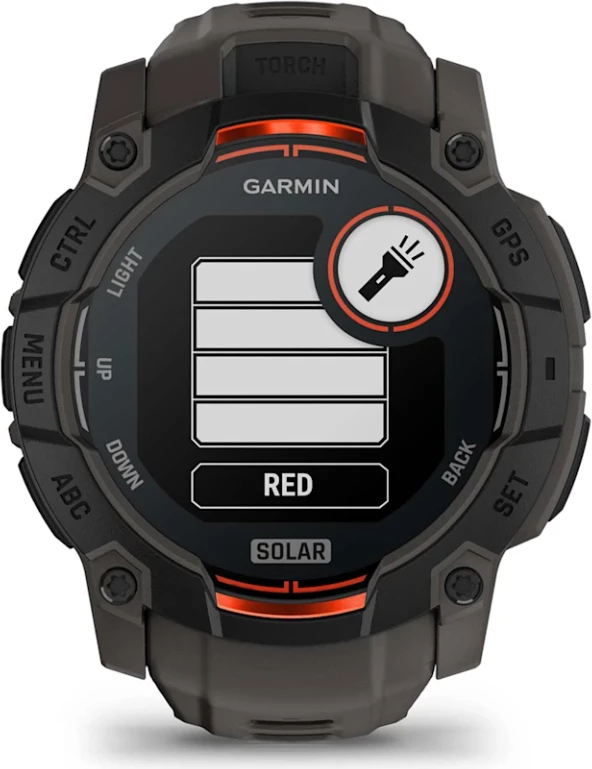 Smartwatch Garmin Instinct® 3 Solar, Black with Charcoal Silicone Strap, 50 mm