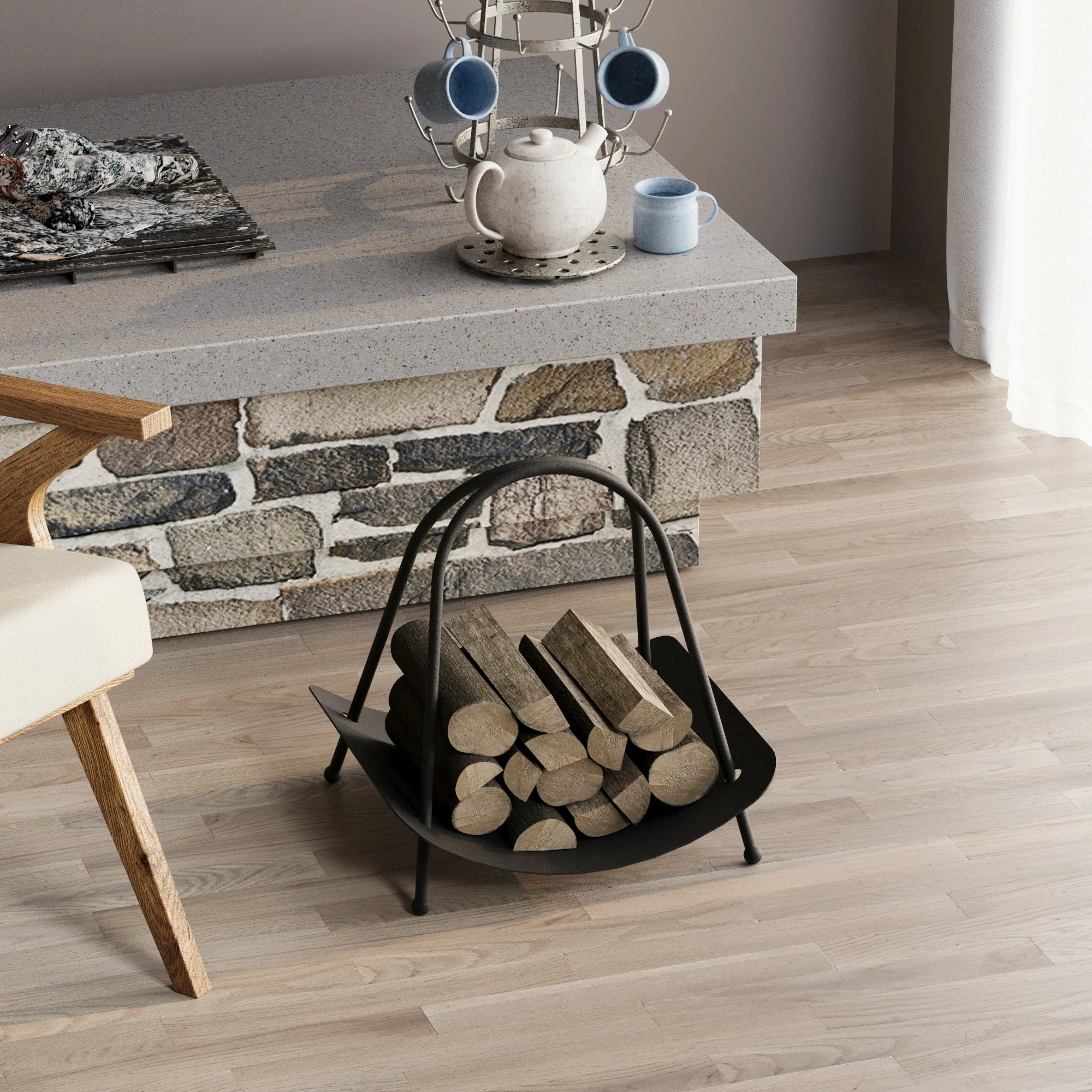 Aksesor dekorativ metalik për dru zjarri, dizajn Aberto, GED-017, ngjyrë e zezë