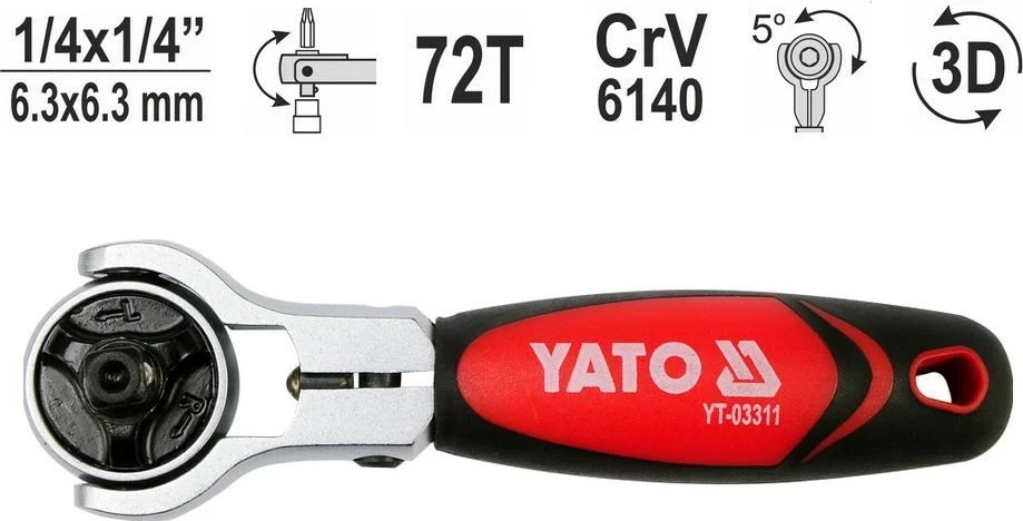 Çelës ratchet YATO YT-03311, 1/4", 72 dhëmbë, i kuq/ zi